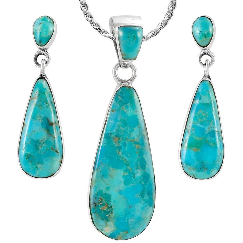 Turquoise Network Turquoise Necklace & Earrings Set in Sterling Silver 925 with Genuine Gemstones (20â€ Chain) - Image 1